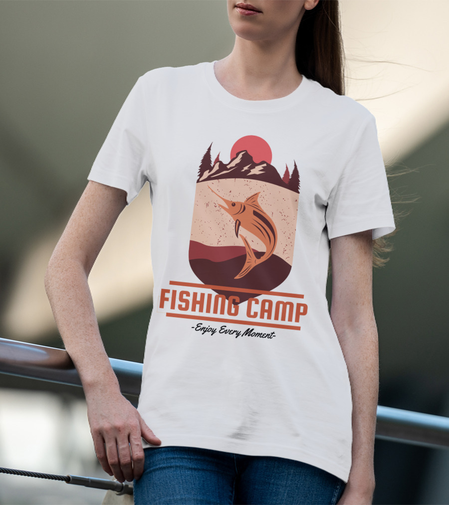 FISHING CAMP Enjoy Every Moment Mountain Fish Sun T-Shirt