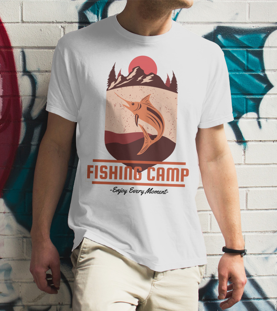 FISHING CAMP Enjoy Every Moment Mountain Fish Sun T-Shirt