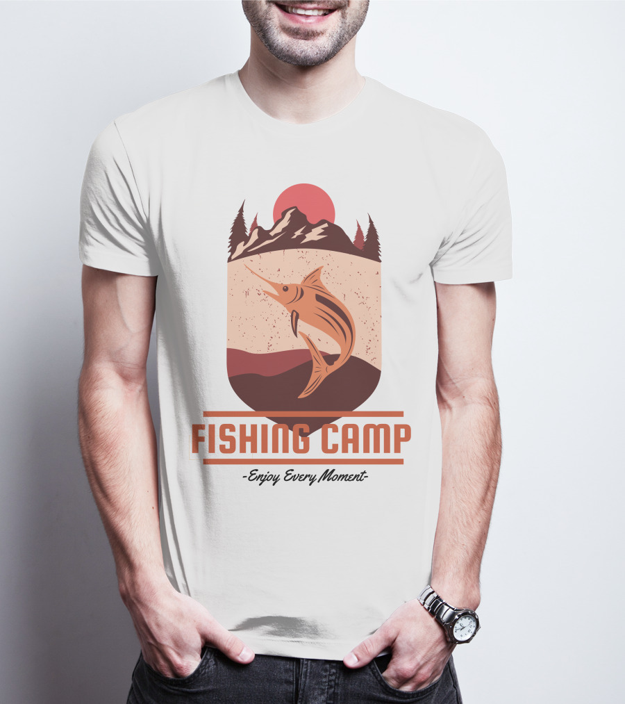 FISHING CAMP Enjoy Every Moment Mountain Fish Sun T-Shirt