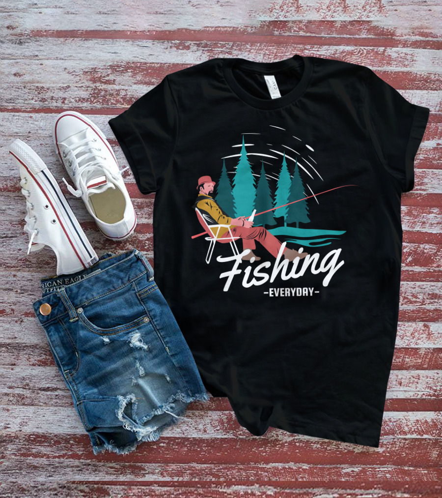Fishing Everyday Relaxing Outdoors With Pine Trees T-Shirt