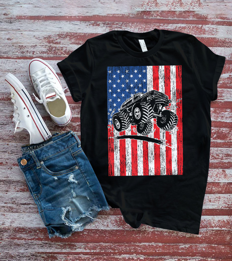 American Flag USA Monster Truck Enthusiast Patriotic T-Shirt
