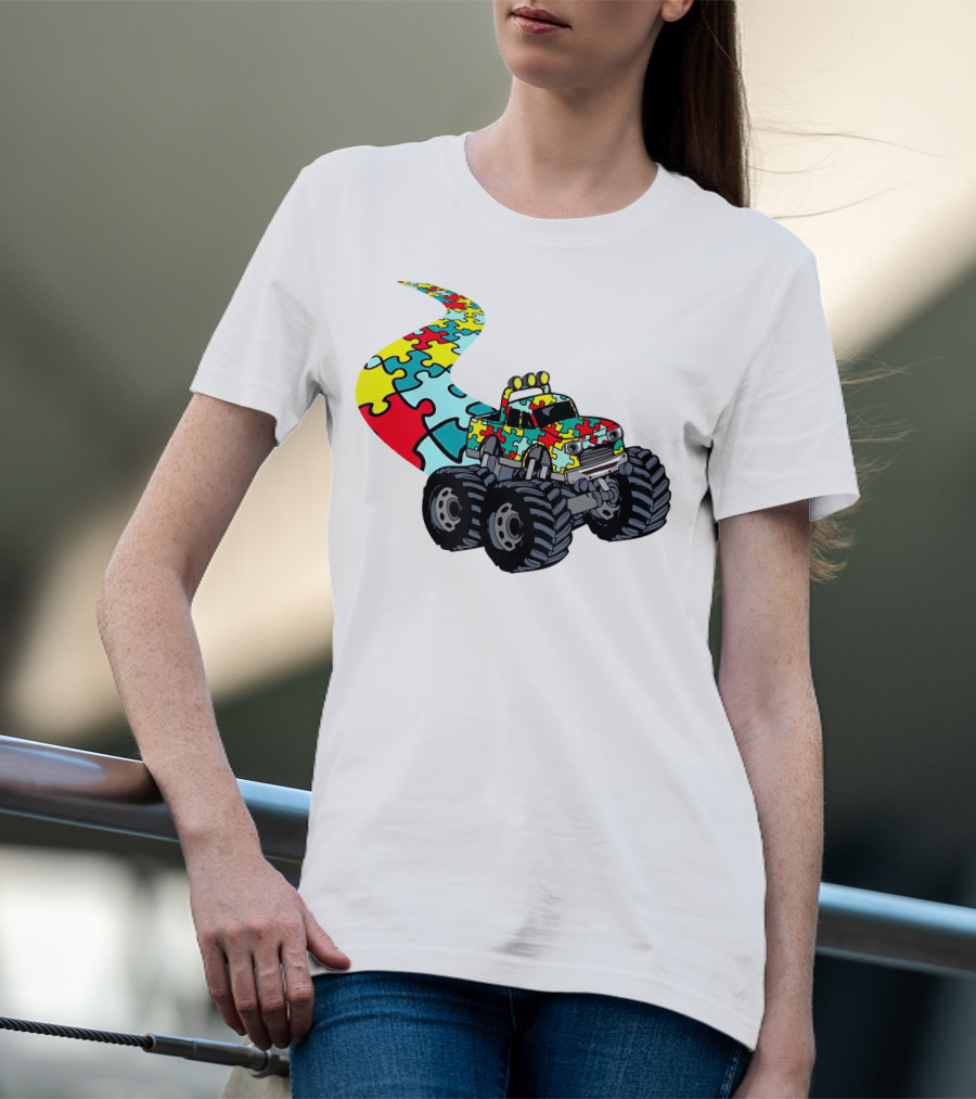 Autism Awareness Puzzle Piece Monster Truck For Boys T-Shirt