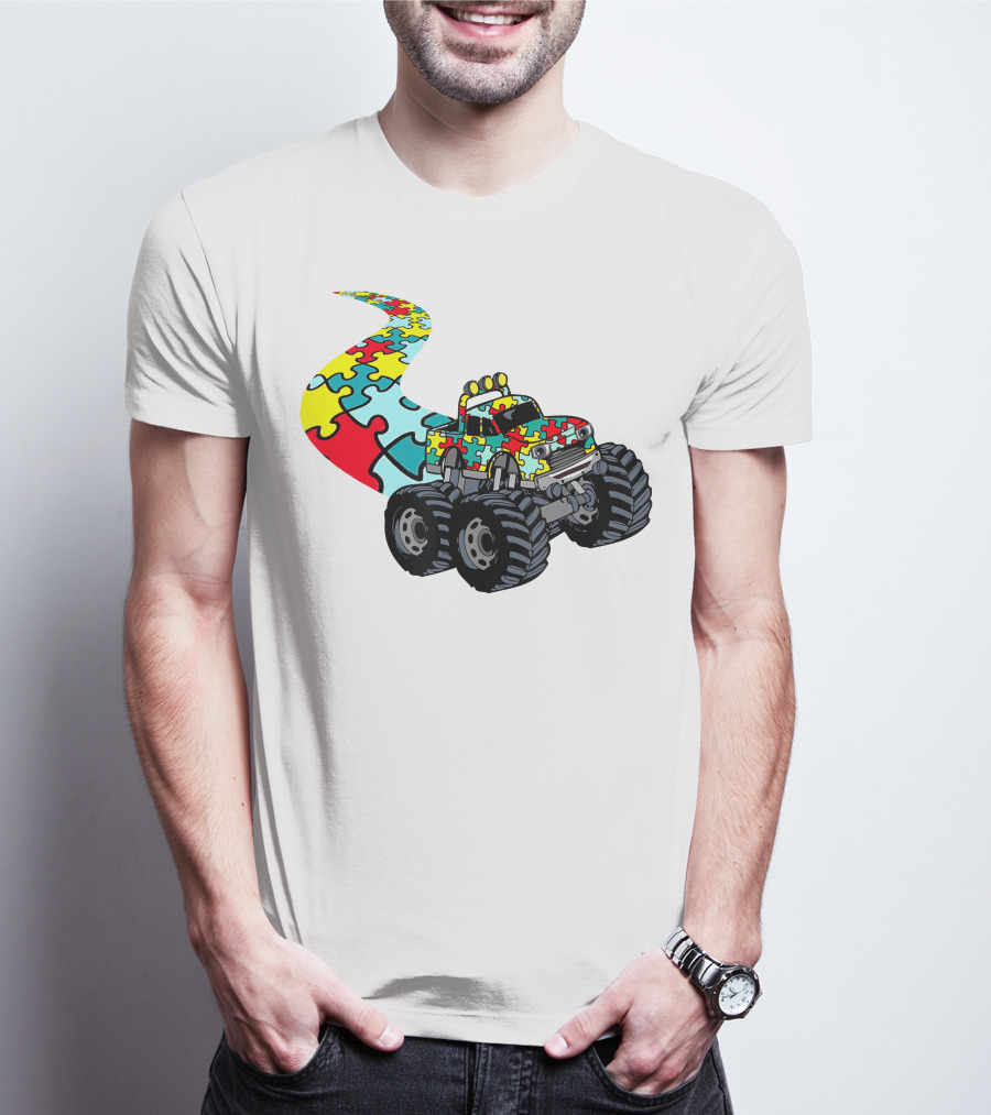 Autism Awareness Puzzle Piece Monster Truck For Boys T-Shirt