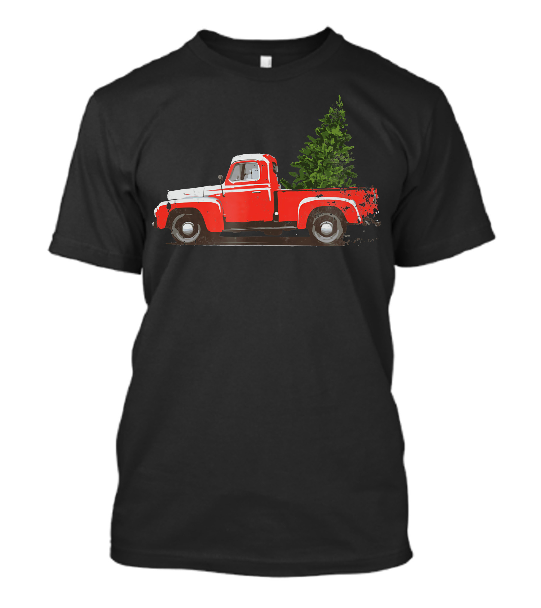Classic Red Pickup Truck With Christmas Tree T-Shirt