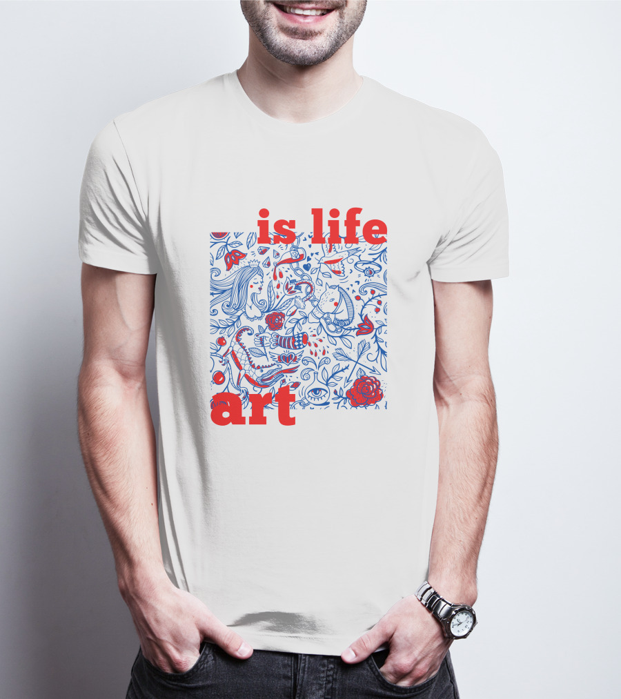 Is Life Art Floral Fantasy In Red And Blue T-Shirt