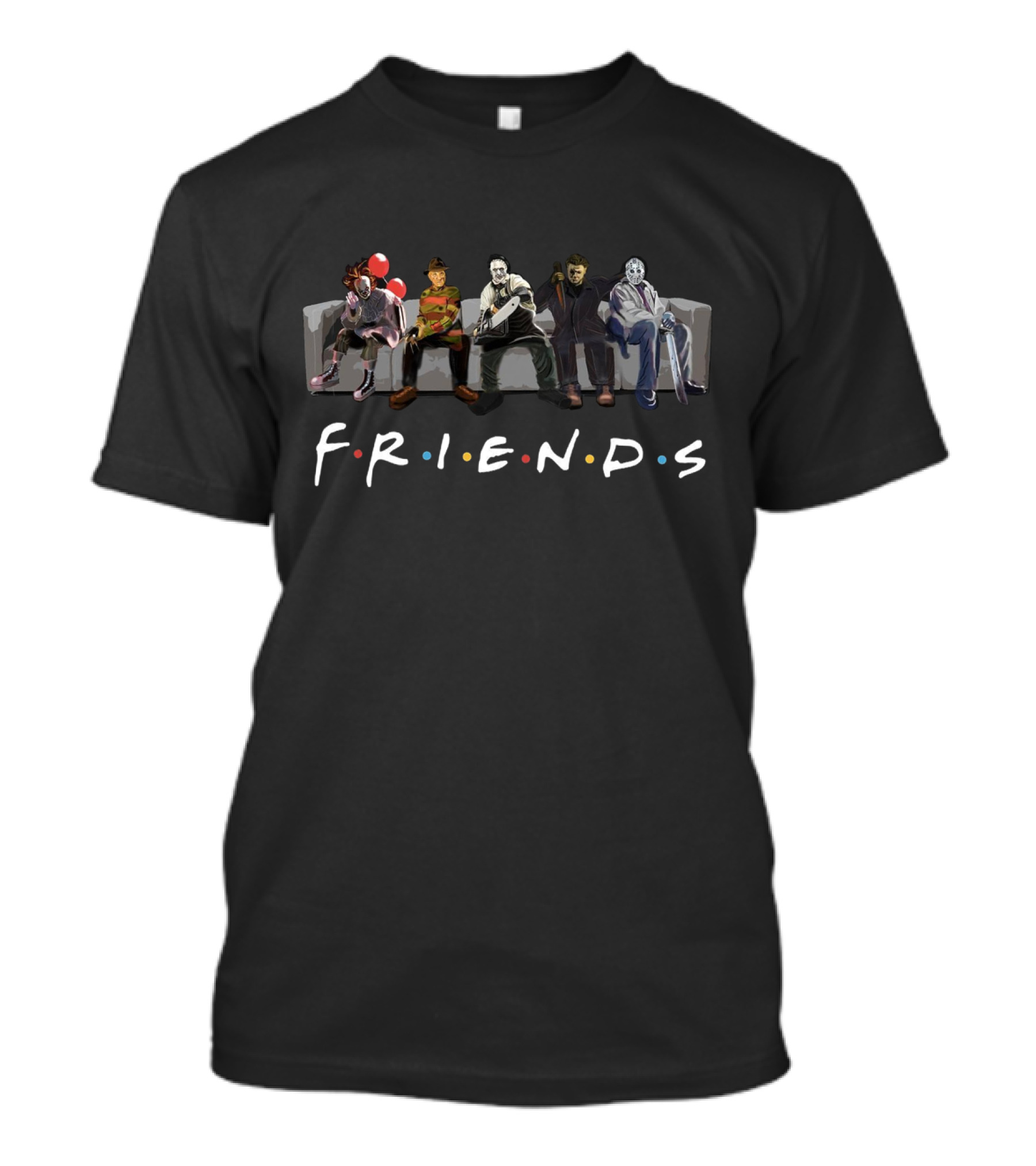 Horror Icons Sitcom Friends Parody Featuring Popular Movie Characters T-Shirt