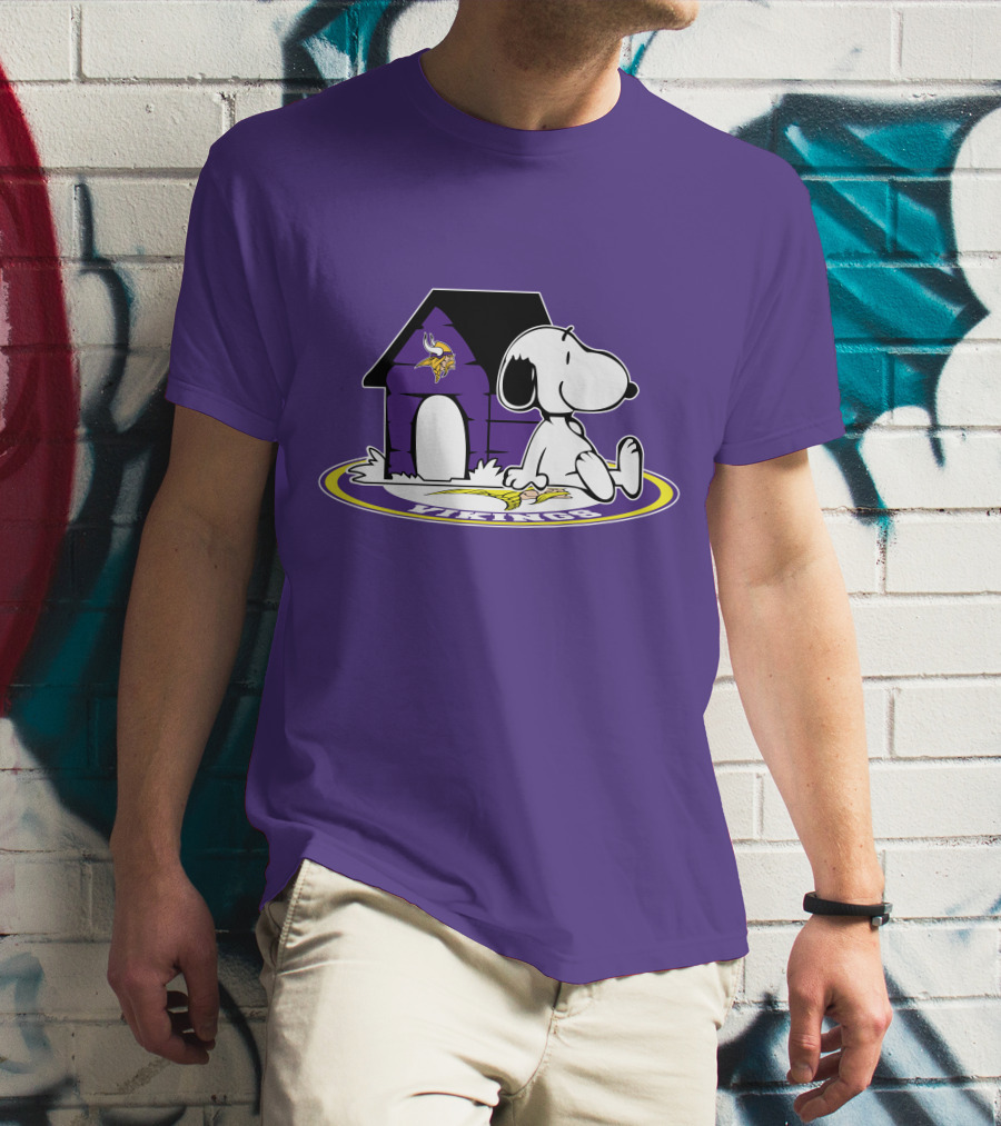 Minnesota Vikings Snoopy Sitting By Doghouse Vikings Fan T-Shirt