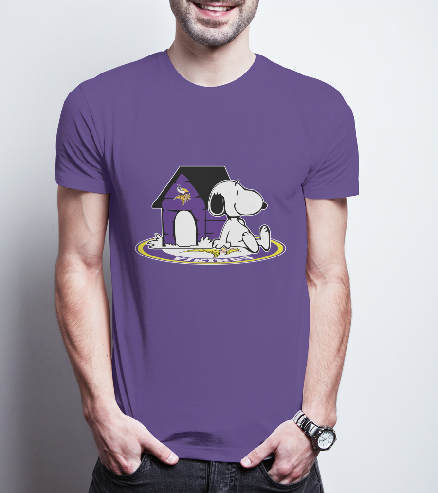Minnesota Vikings Snoopy Sitting By Doghouse Vikings Fan T-Shirt