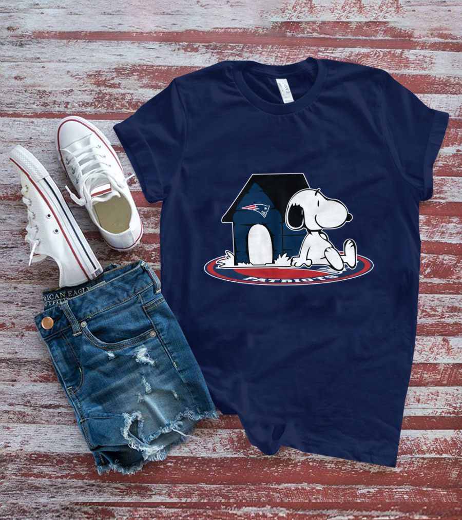 Snoopy With New England Patriots Doghouse Football Fan Now And Forever T-Shirt