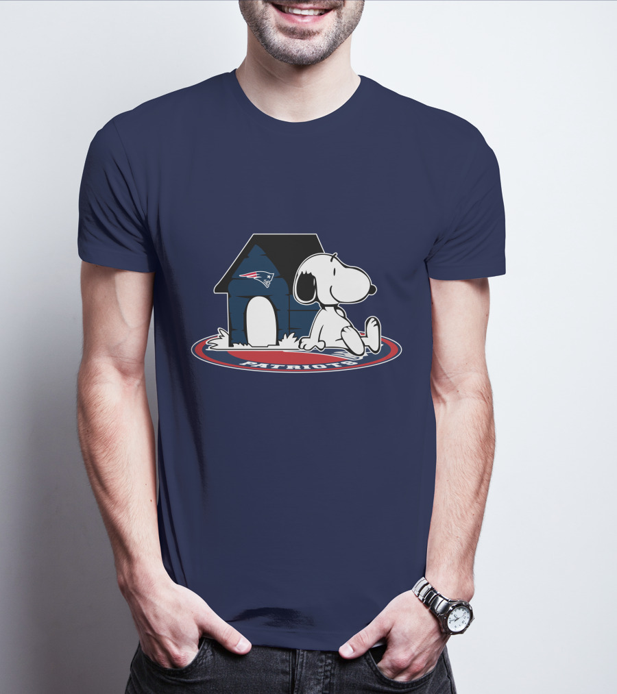 Snoopy With New England Patriots Doghouse Football Fan Now And Forever T-Shirt