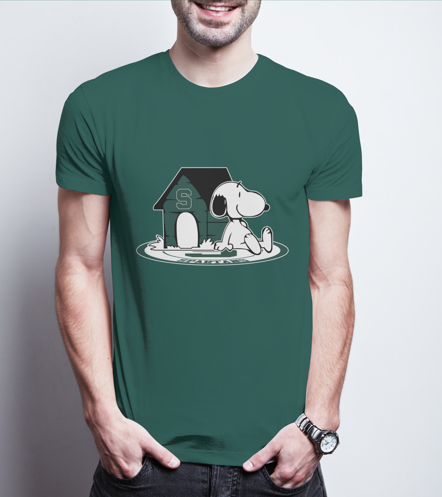 Michigan State Spartans Fan Now And Forever Snoopy Peanuts Doghouse T-Shirt