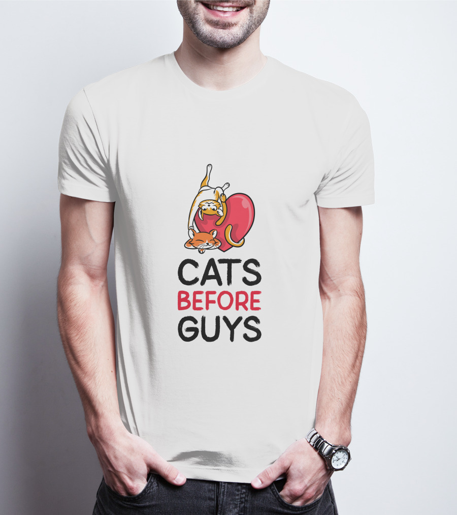 Cats Before Guys Heart Illustration For Pet Lovers T-Shirt