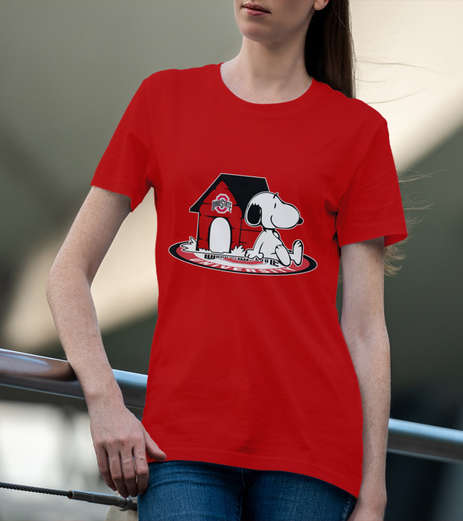 Ohio State Football Fan Now And Forever University Emblem With Snoopy Doghouse T-Shirt