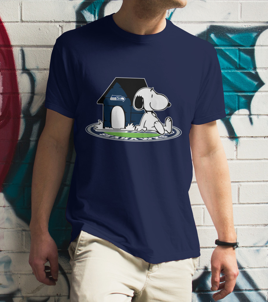 Seattle Seahawks Fan Forever With Snoopy Sitting By Doghouse T-Shirt