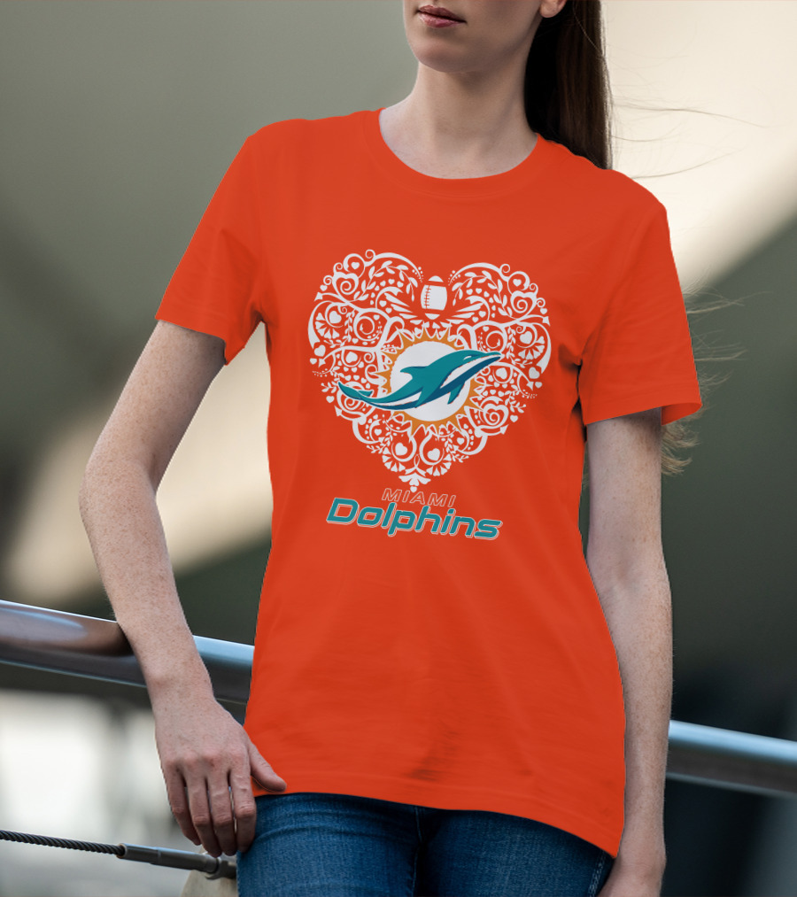 Love My Miami Dolphins Heart Football Theme T-Shirt