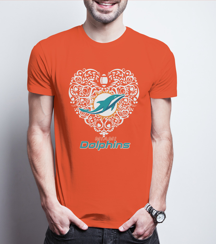 Love My Miami Dolphins Heart Football Theme T-Shirt