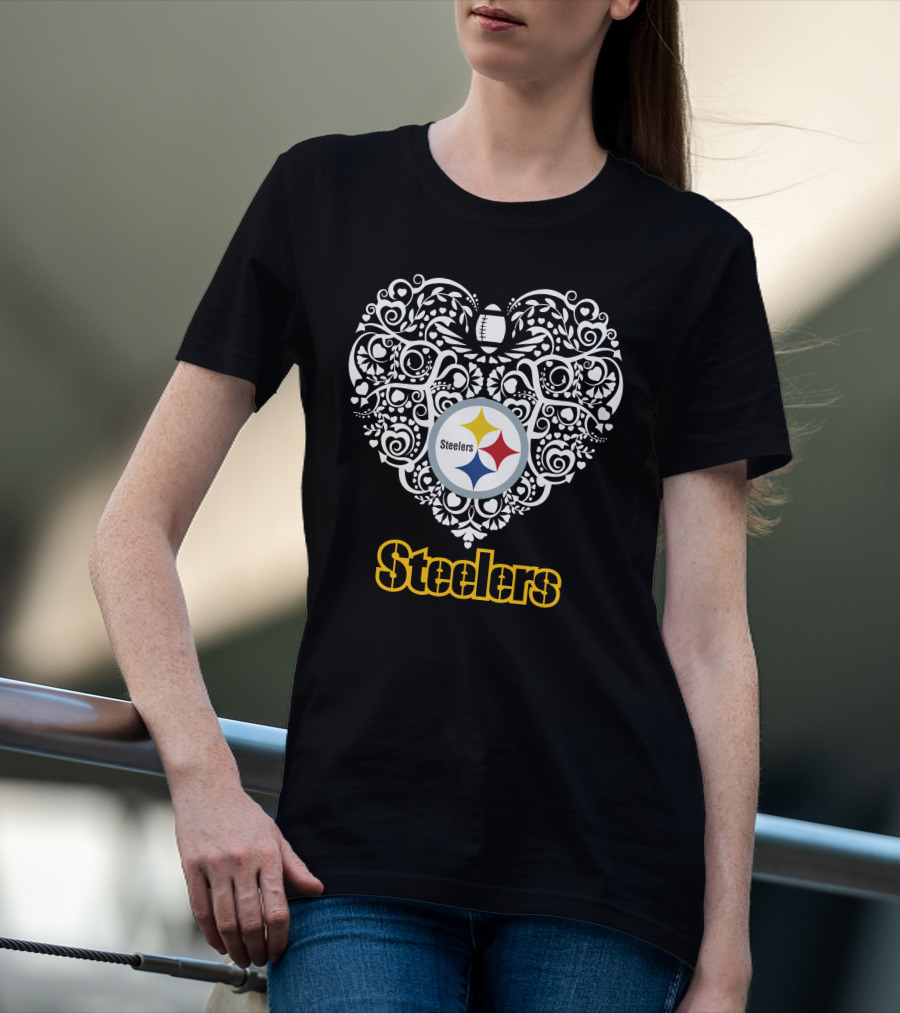 Pittsburgh Steelers Heart Design Football T-Shirt