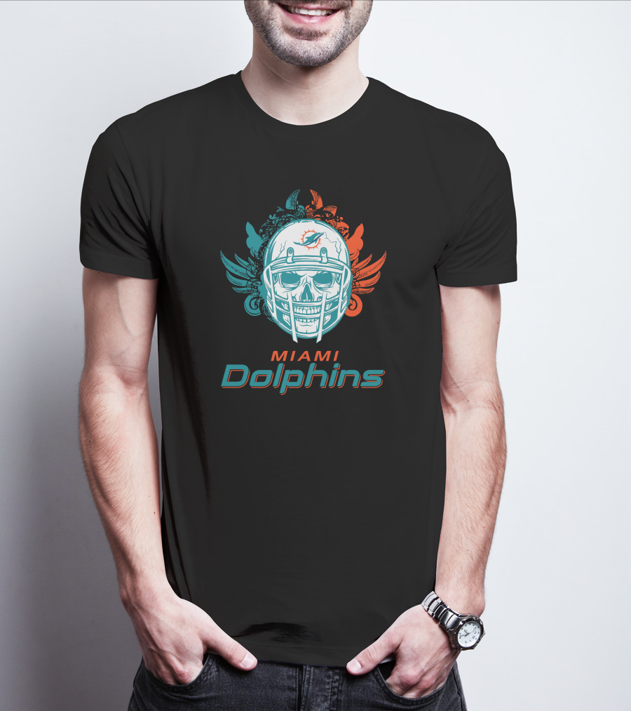 Miami Dolphins Skull Helmet T-Shirt