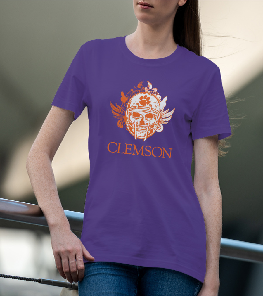 Clemson Tigers Skull Helmet With Wings T-Shirt