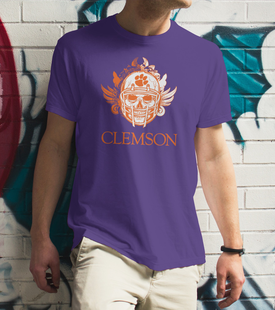 Clemson Tigers Skull Helmet With Wings T-Shirt
