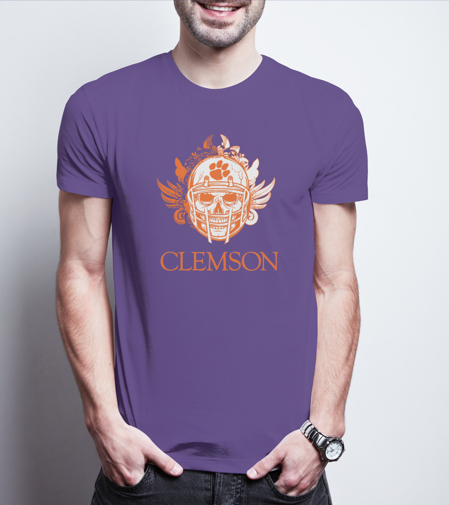 Clemson Tigers Skull Helmet With Wings T-Shirt