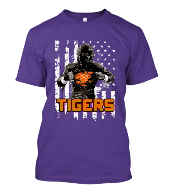 Tigers Player With Paw Logo And Flag Background T-Shirt