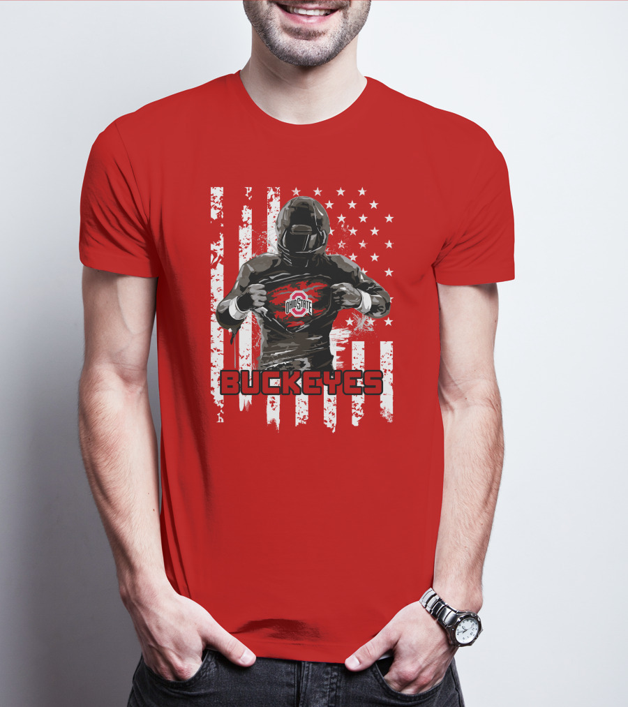 Ohio State Buckeyes Player With American Flag Background T-Shirt