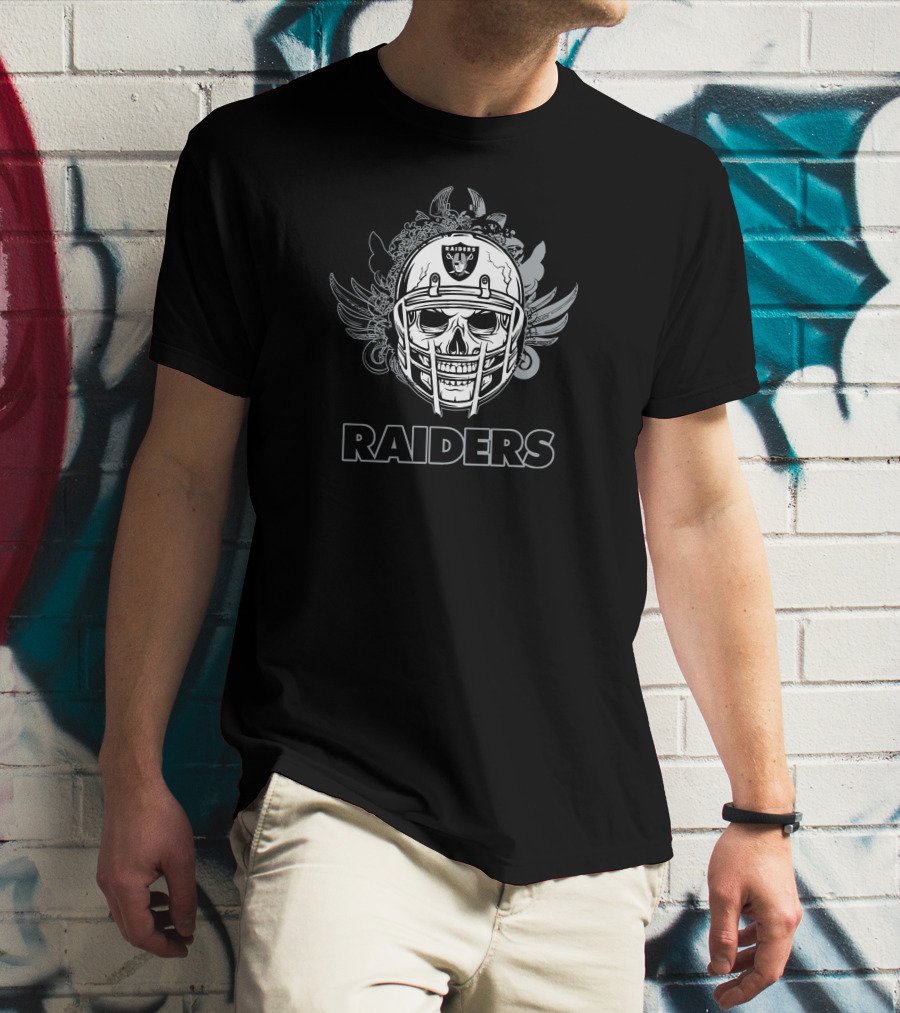 Las Vegas Raiders Skull Helmet With Wings And Floral Elements T-Shirt