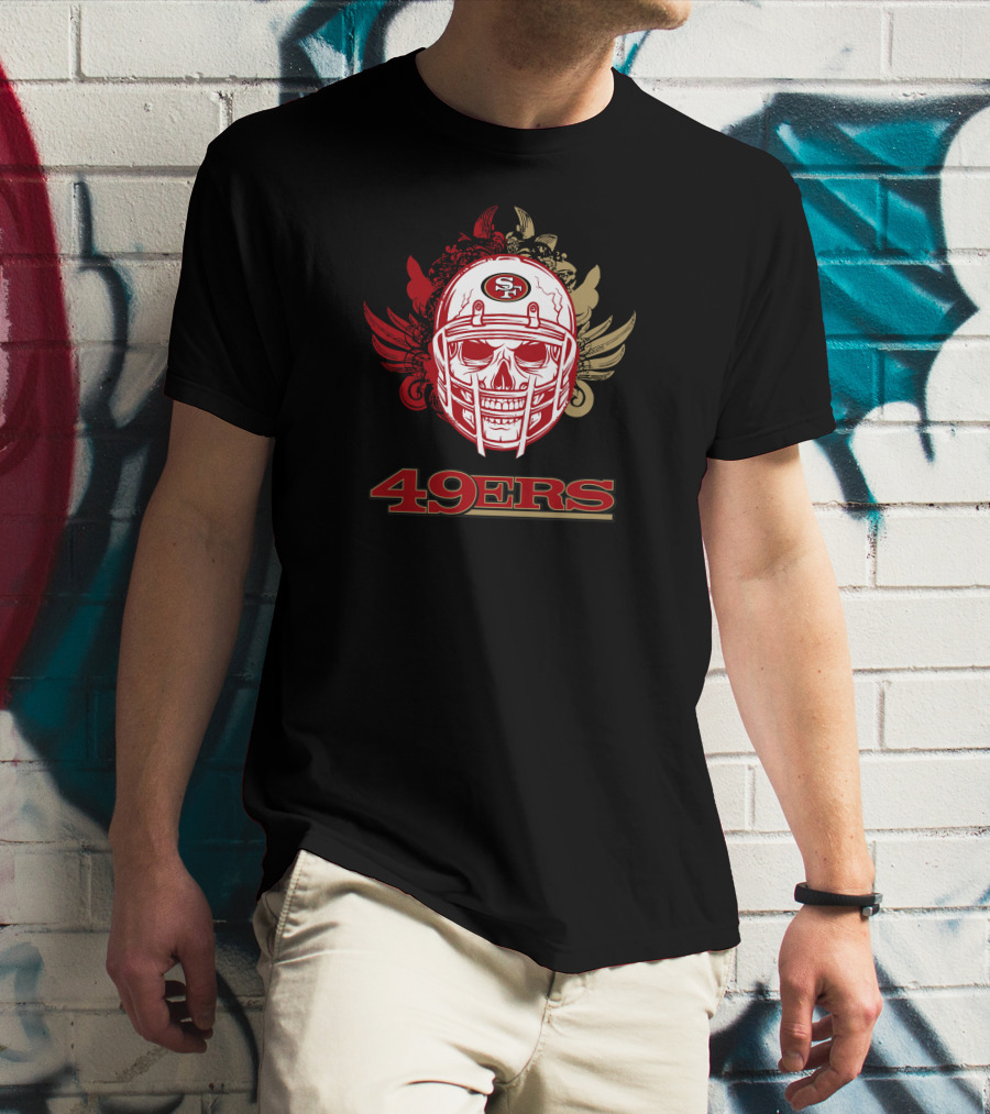 San Francisco 49ers Skull Football Helmet Red Gold Wings T-Shirt