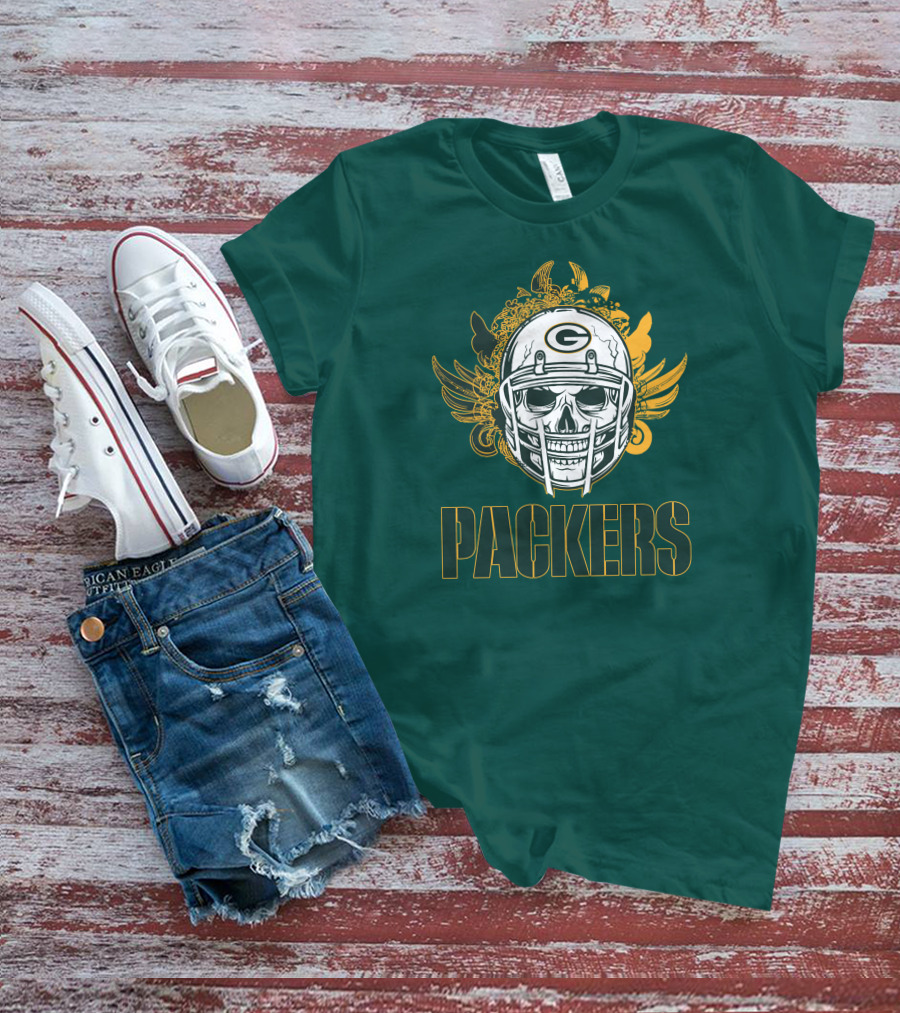 Packers Skull Helmet With Green Bay Logo Elements T-Shirt