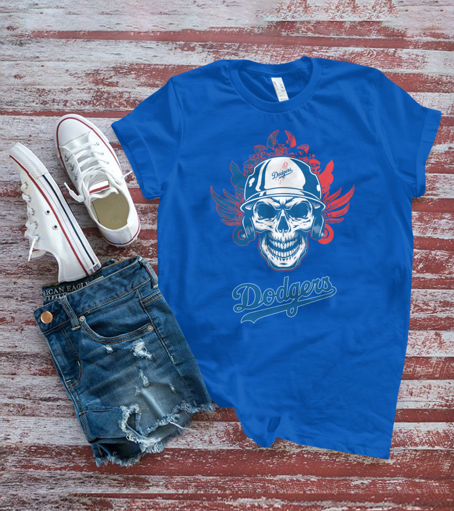 Dodgers Skull With Wings And Helmet T-Shirt