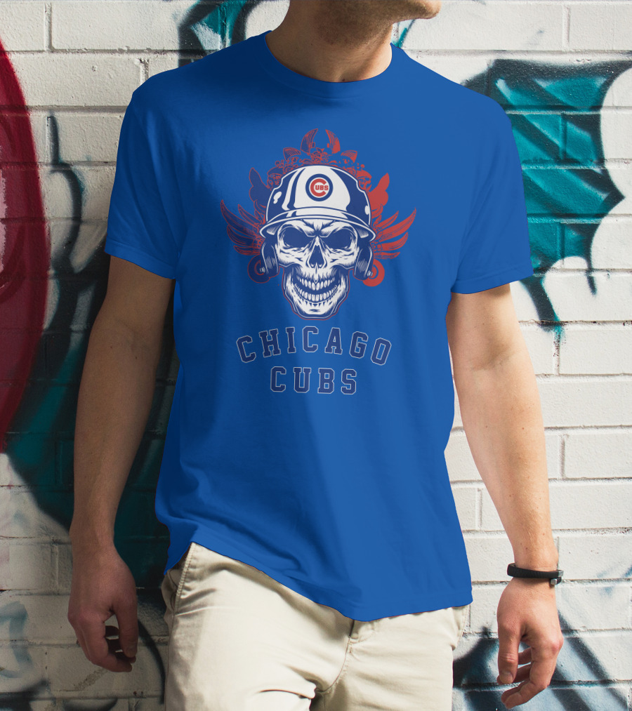 Chicago Cubs Skull Logo With Helmet And Wings T-Shirt