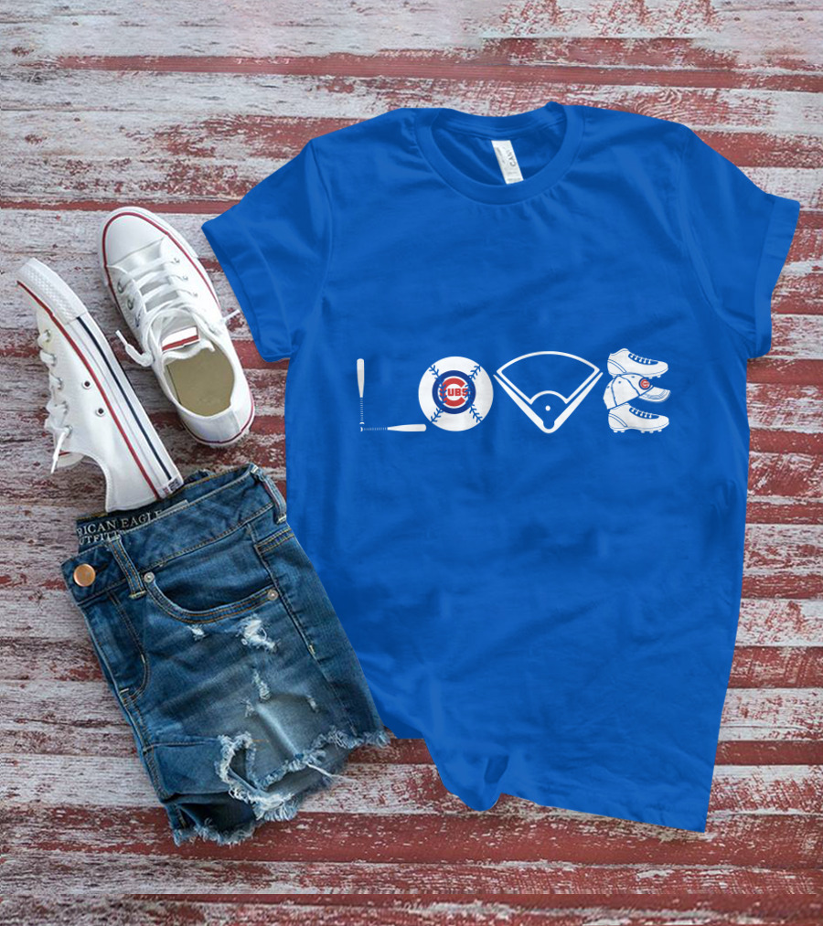Love Cubs Baseball Field Bat Cleats T-Shirt