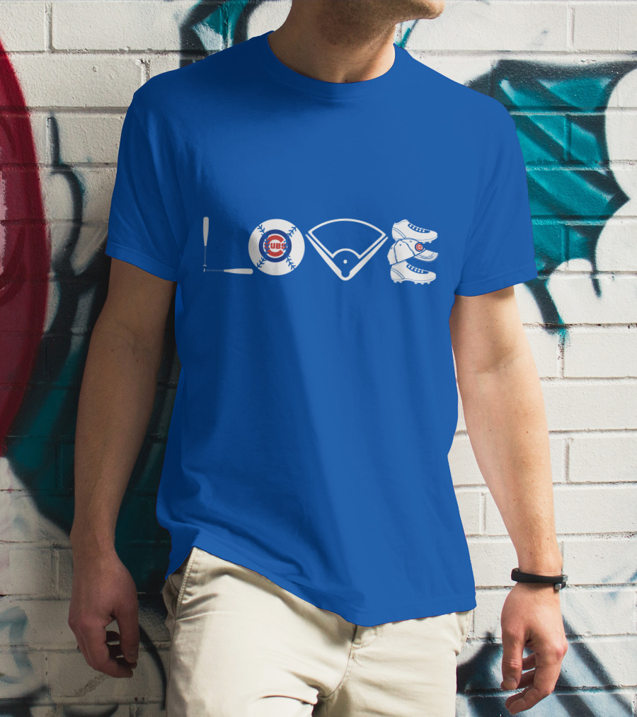 Love Cubs Baseball Field Bat Cleats T-Shirt