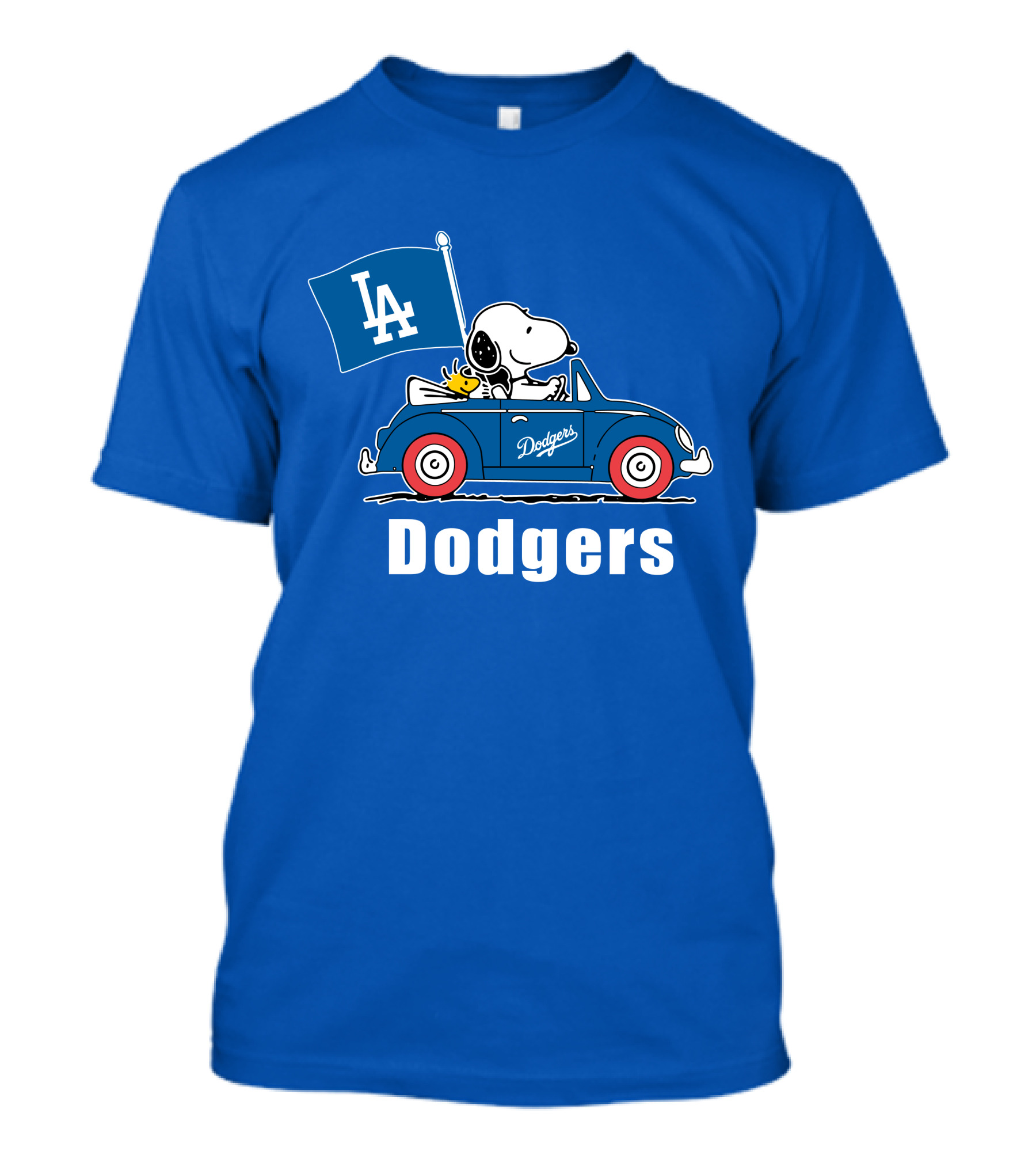 Dodgers Snoopy Woodstock Driving Car LA Flag T-Shirt