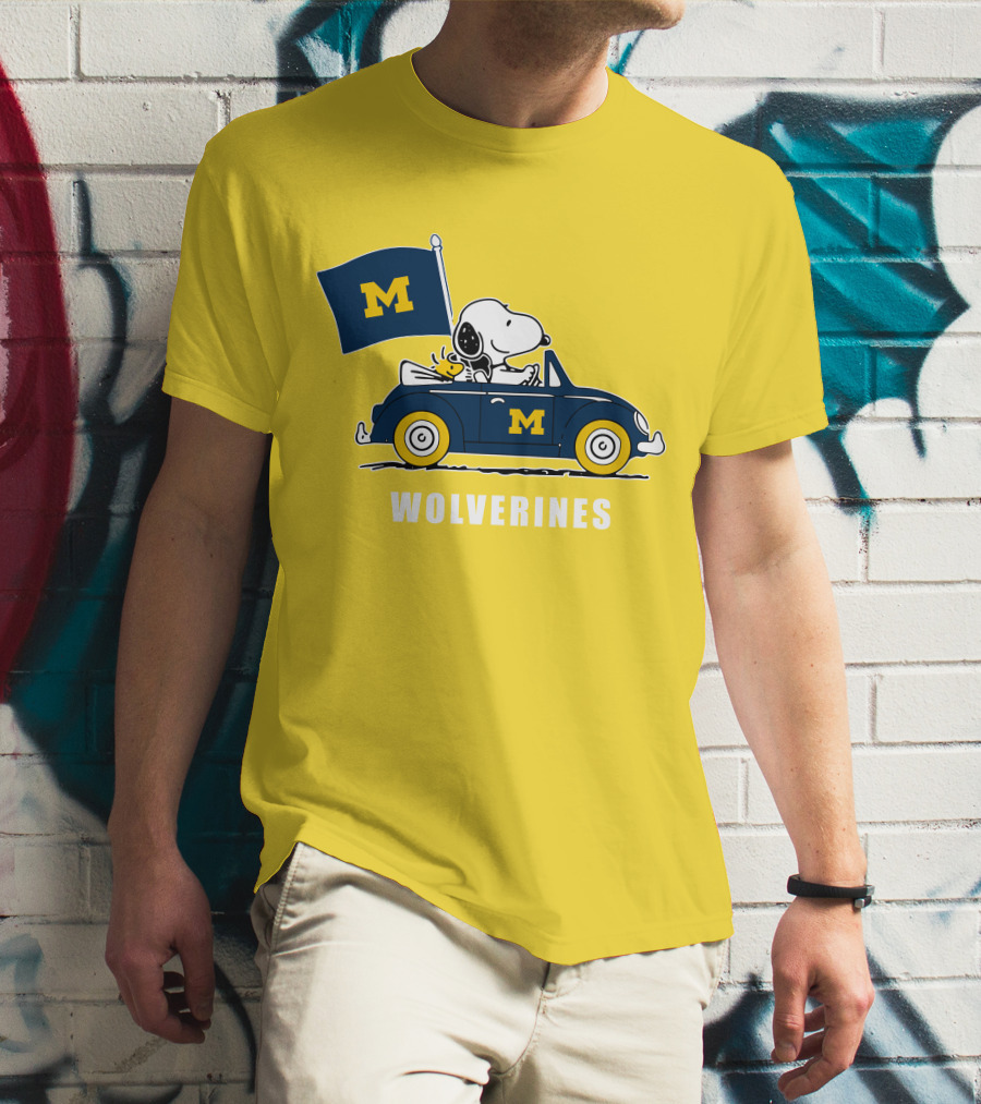 Michigan Wolverines Snoopy Driving With Flag T-Shirt