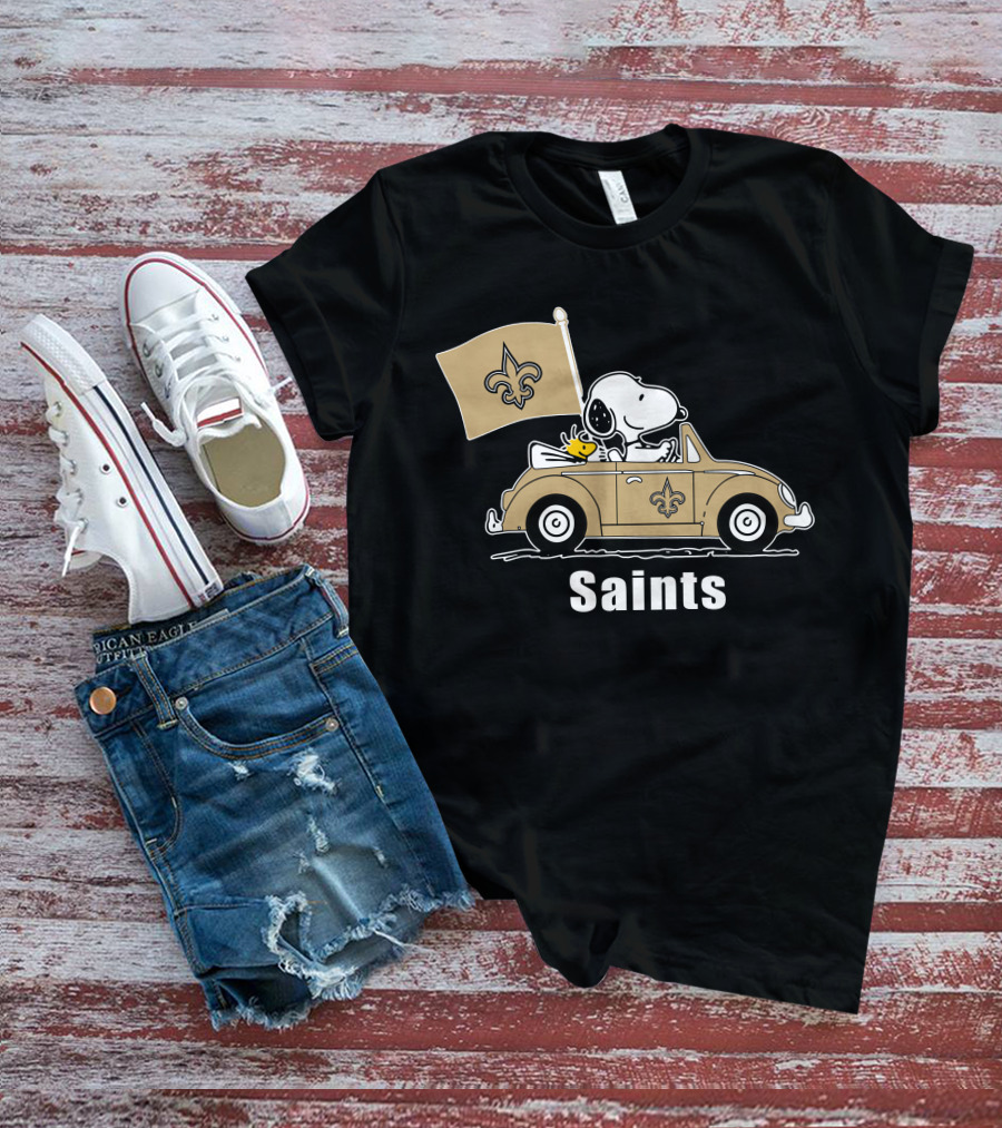 Saints Snoopy Woodstock Car Fleur-de-Lis Flag T-Shirt
