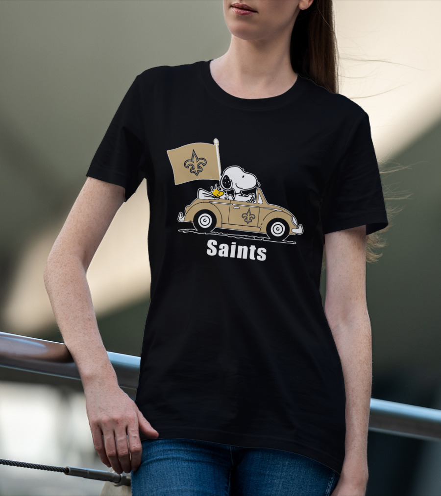 Saints Snoopy Woodstock Car Fleur-de-Lis Flag T-Shirt
