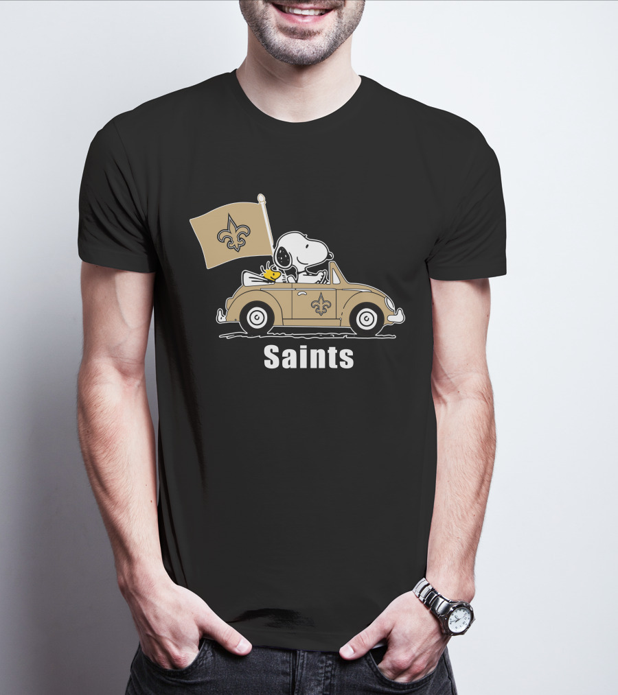 Saints Snoopy Woodstock Car Fleur-de-Lis Flag T-Shirt