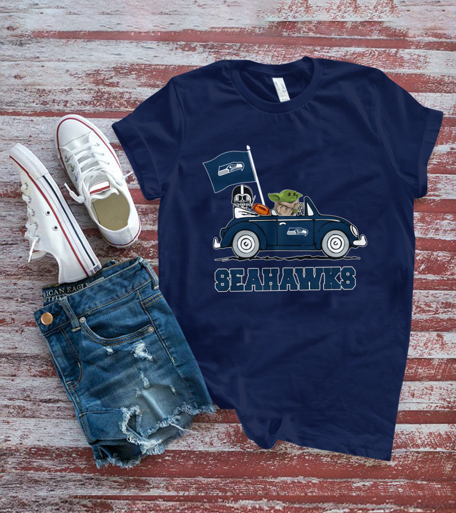 Seahawks Darth Vader Baby Yoda Car Star Wars T-Shirt