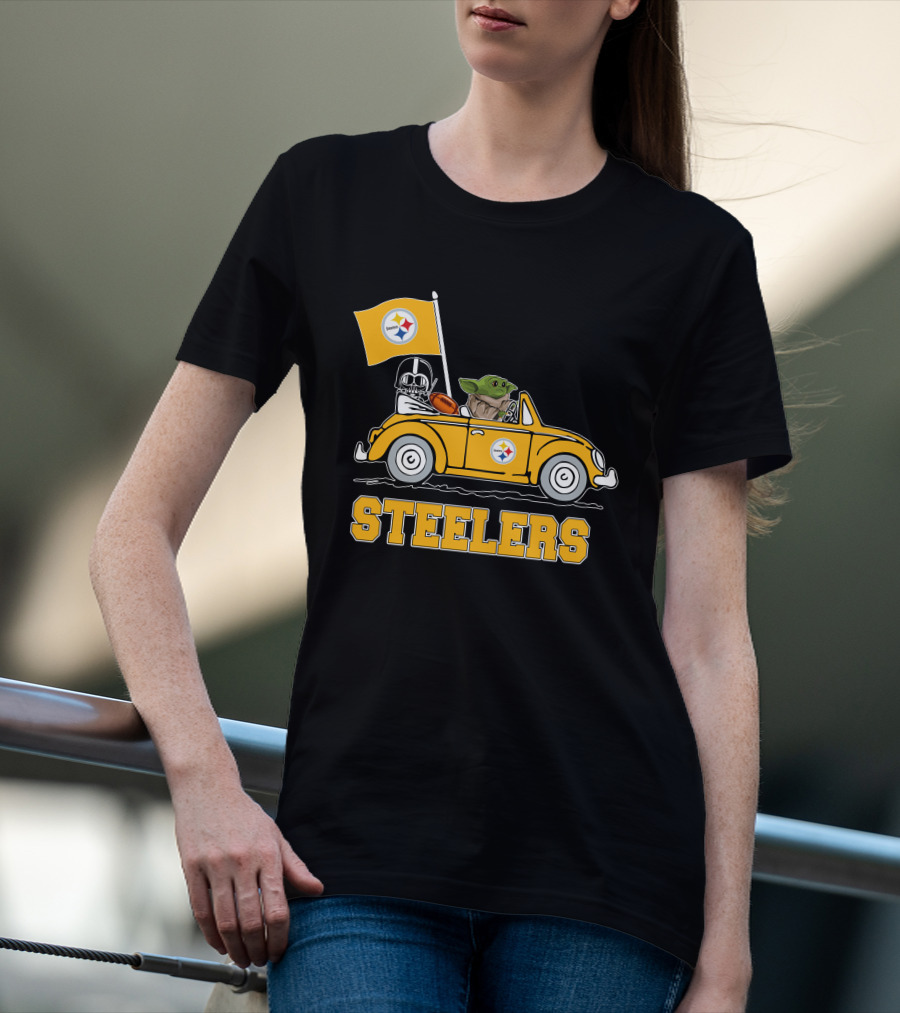 Pittsburgh Steelers Darth Vader Baby Yoda Driving Steelers Car T-Shirt