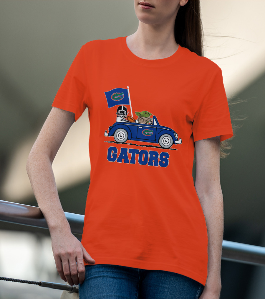 Florida Gators Darth Vader Baby Yoda Driving Car Star Wars Football T-Shirt