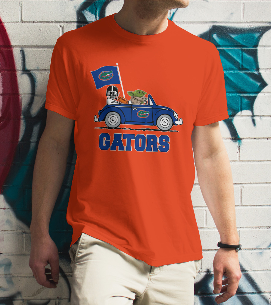 Florida Gators Darth Vader Baby Yoda Driving Car Star Wars Football T-Shirt