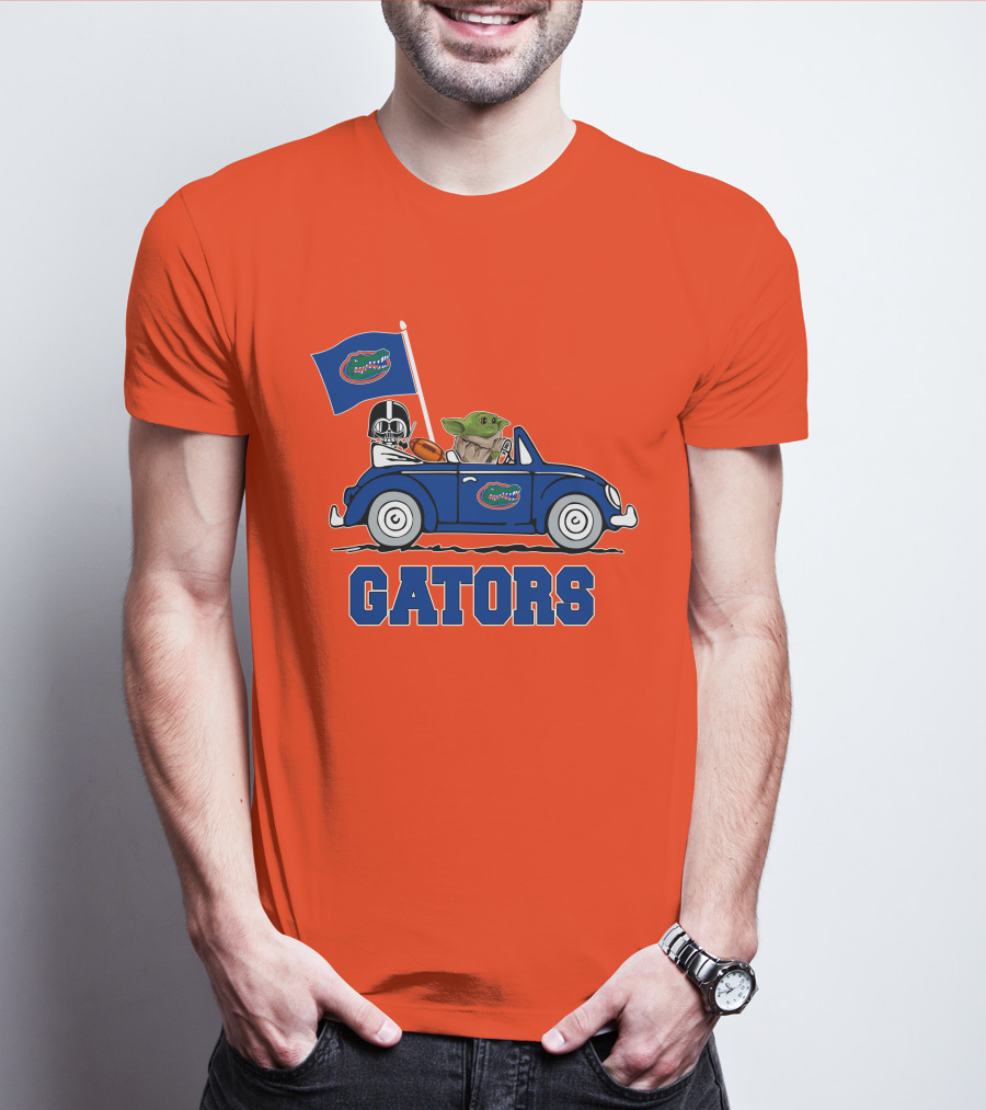 Florida Gators Darth Vader Baby Yoda Driving Car Star Wars Football T-Shirt