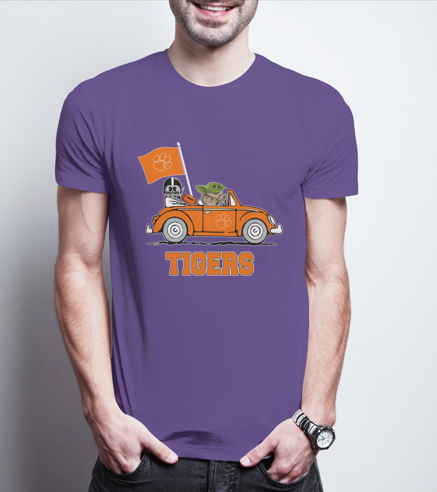 Clemson Tigers Darth Vader Baby Yoda Driving Star Wars Football Car T-Shirt