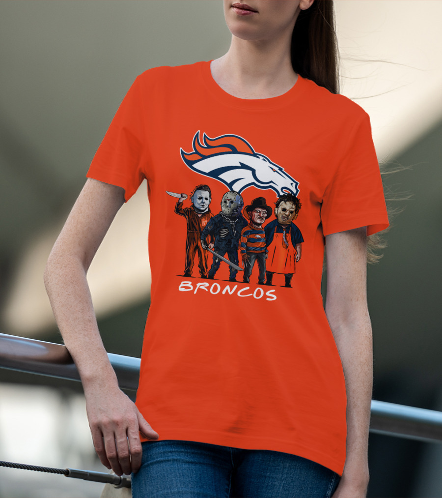Broncos Halloween Slasher Squad Denver Team Horror Icons T-Shirt