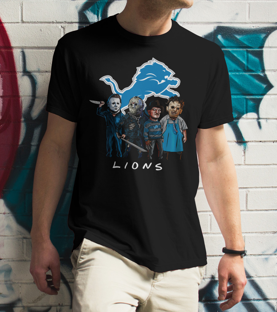 Detroit Lions Halloween Horror Characters Team Squad T-Shirt