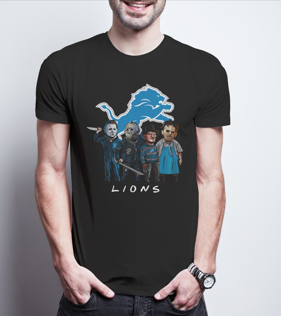 Detroit Lions Halloween Horror Characters Team Squad T-Shirt