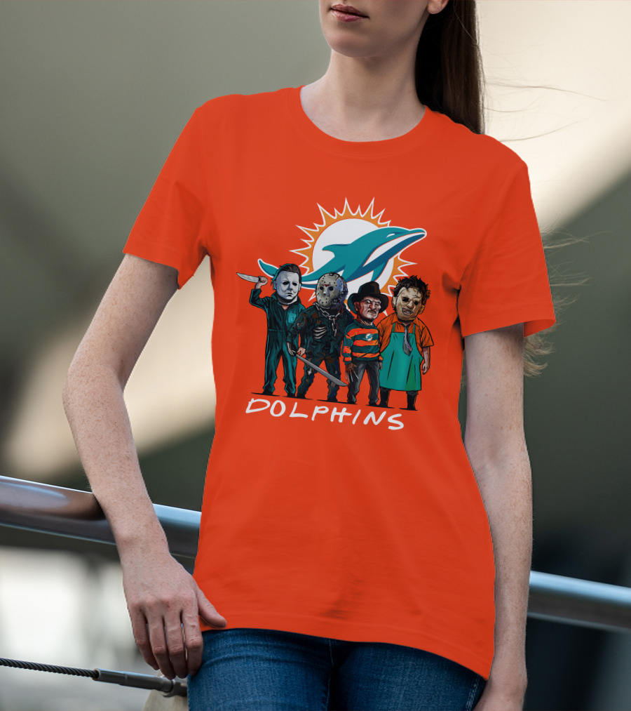 Miami Dolphins Halloween The Slasher Squad Teams Horror Characters T-Shirt