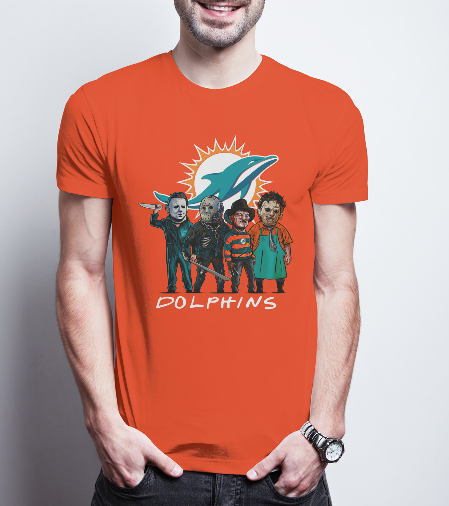 Miami Dolphins Halloween The Slasher Squad Teams Horror Characters T-Shirt